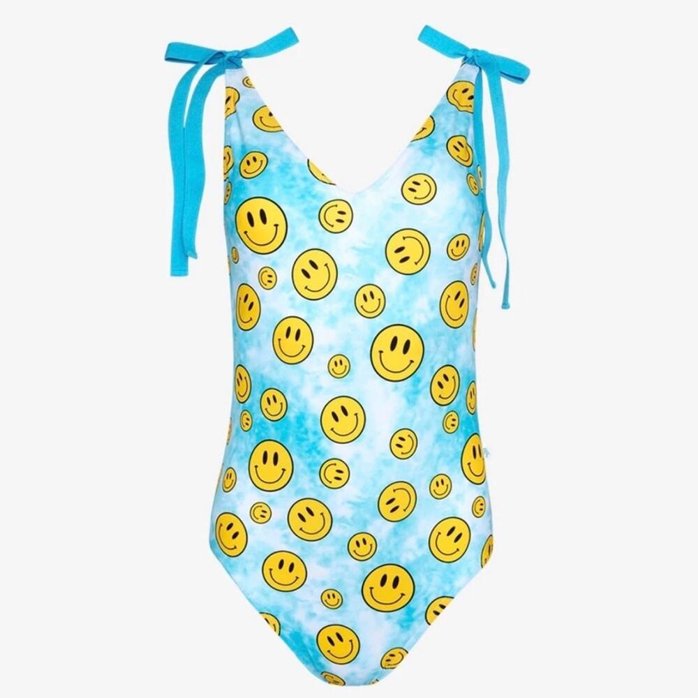 Posh Peanut Swimsuit One Piece Blue Smiley Face